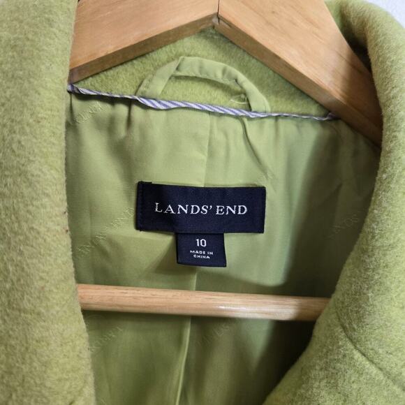 Lands End Wool Blend Pea Coat Women Size 10 Lime Green Quiet Luxury Brat Classic - Picture 3 of 12